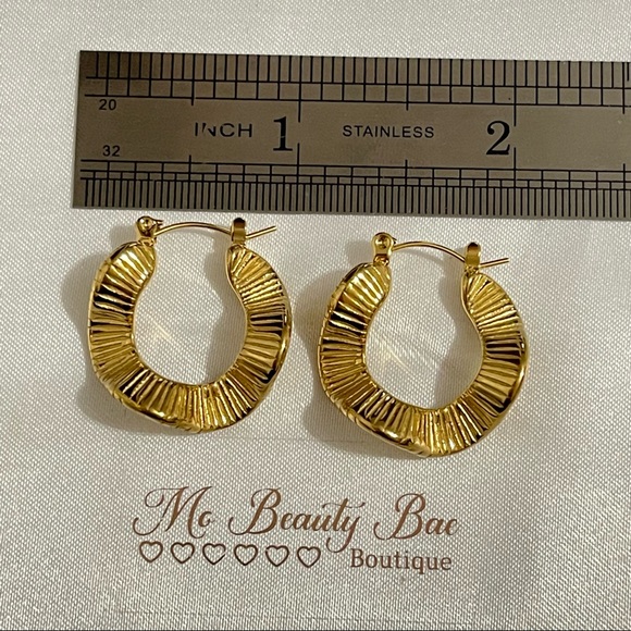 Gold Ripple Hoops - Picture 2 of 5
